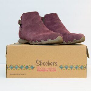 Skechers Women's Suede Ankle Booties in Plum and Taupe